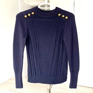 Navy Blue Crew Neck Knit Sweater - Gold Buttons - XS